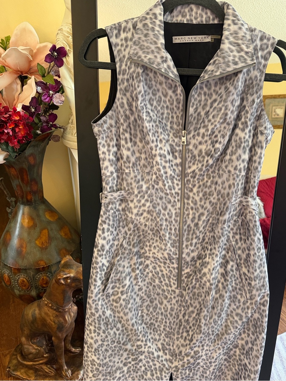 Marc New York Sleeveless Leopard-Print Zip Dress in Gray and Black